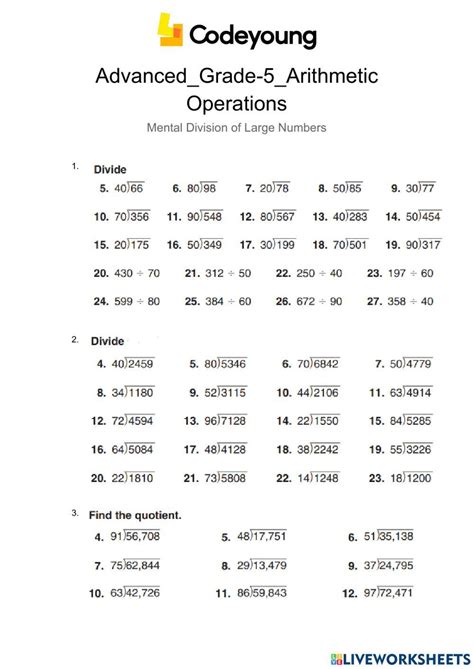 Dividing Large Numbers Worksheets .
